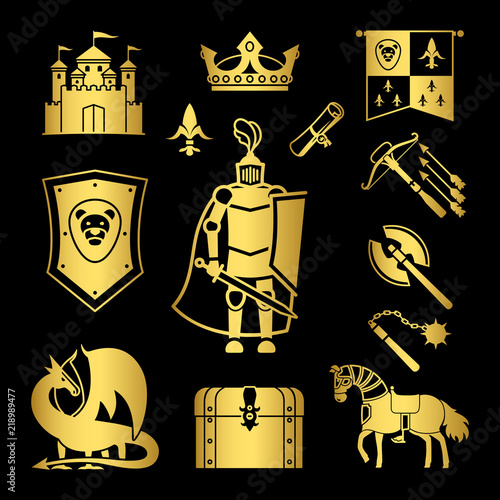 Knighthood in middle ages icons vector illustration