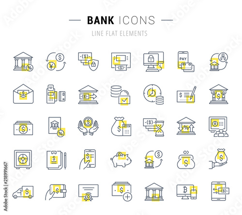 Set Vector Line Icons of Bank.