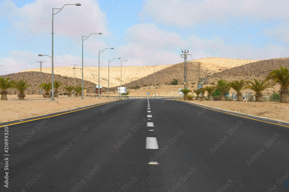 Highway in Sde Boker. Negev, desert and semidesert region of southern Israel