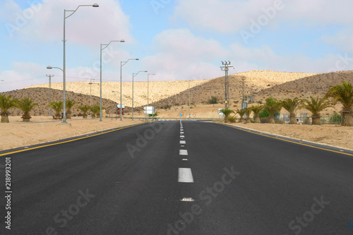 Fototapeta Naklejka Na Ścianę i Meble -  Highway in Sde Boker. Negev, desert and semidesert region of southern Israel