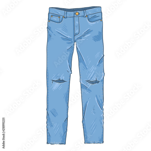 Vector Cartoon Illustration - Ripped Denim Jeans Pants