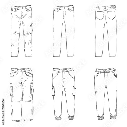 Vector Set of Sketch Illustrations - Pants and Trousers Collection.