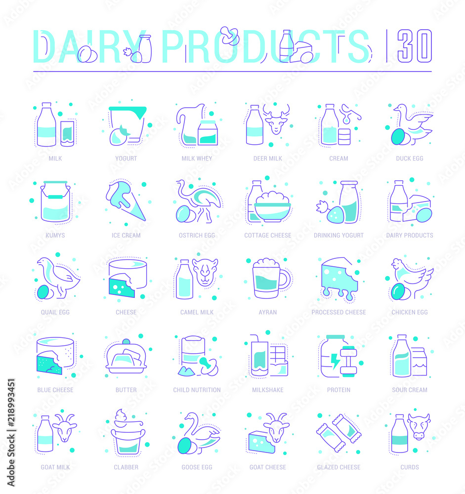 Set Line Icons of Dairy Products.