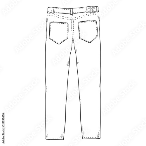 Vector Sketch Illustration - Denim Jeans Pants. Back View.