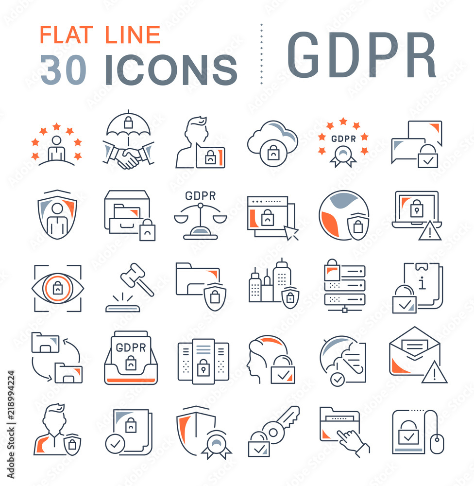 Set Vector Line Icons of GDPR. Set Vector Line Icons of GDPR.