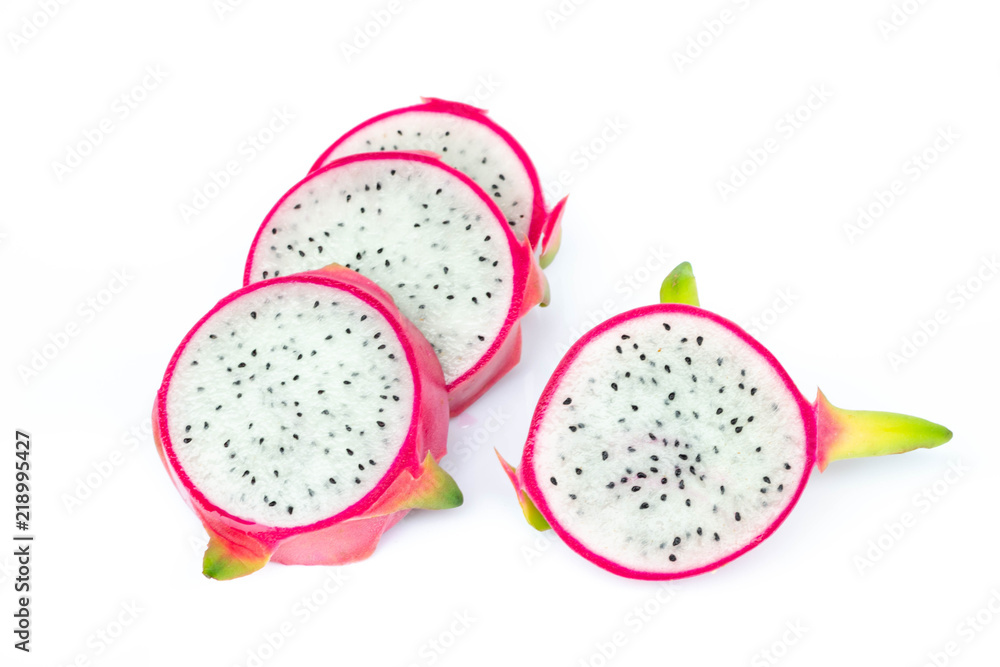 Dragon fruit slice isolated on white background.foodconcept Dragon fruit slice isolated on white background.foodconcept