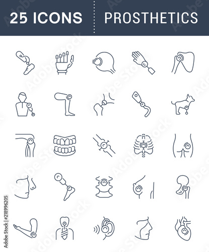 Set Vector Line Icons of Prosthetics.