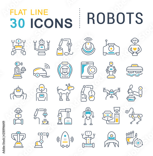 Set Vector Line Icons of Robots.