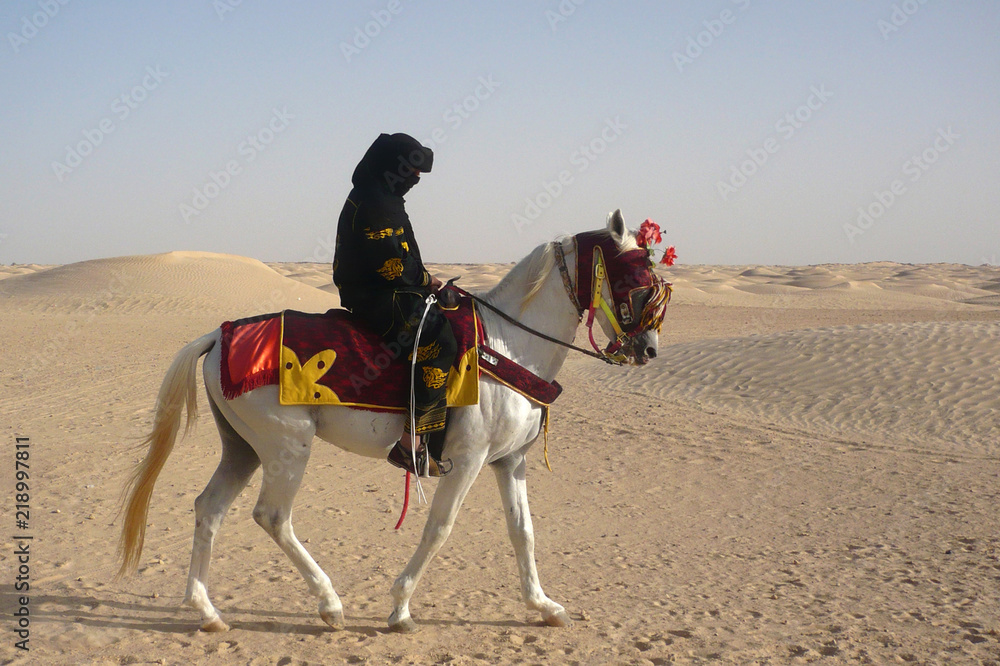 Man on a horse in the desert. Man on a horse in the desert.