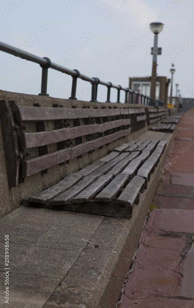 Wooden seating on a pier 