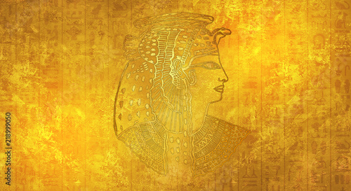 Abstract ancient Egyptian background, Cleopatra. Gold