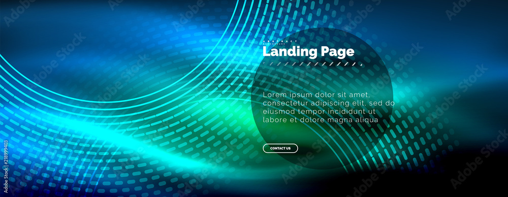 Neon glowing techno lines, hi-tech futuristic abstract background template with circles, landing page template Neon glowing techno lines, hi-tech futuristic abstract background template with circles, landing page template