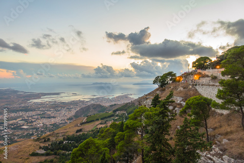 Beautiful panoramic view from Erice at Trapani and Egadi Islands , Sicily, Italy photo