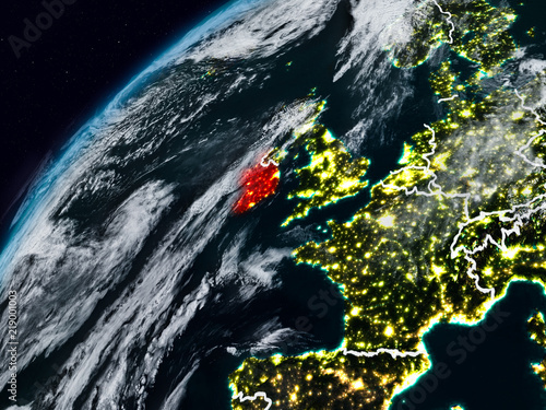 Ireland on planet Earth at night