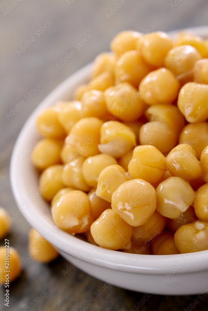 drained canned chickpeas in white dish drained canned chickpeas in white dish