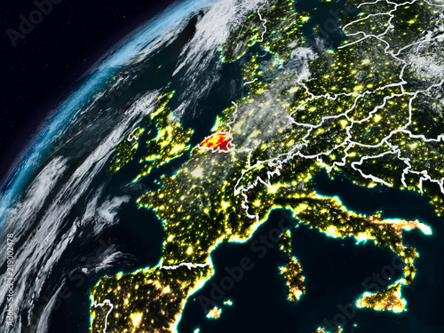 Belgium on planet Earth at night