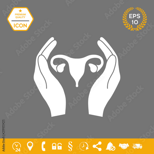 Hands holding Female uterus - protection icon
