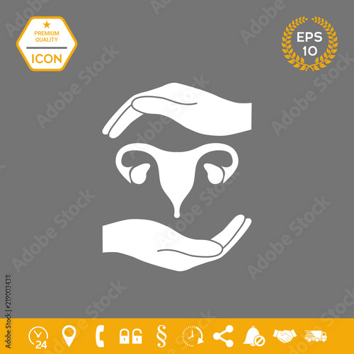 Hands holding Female uterus - protection symbol