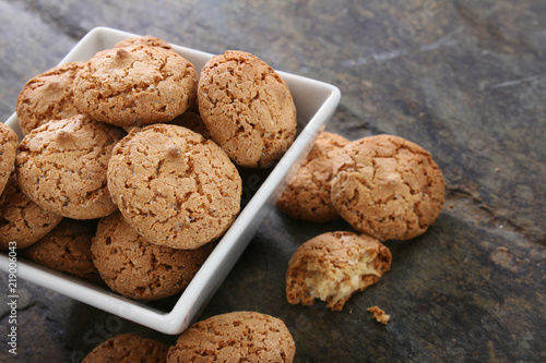 traditional ameretti biscuits in dish