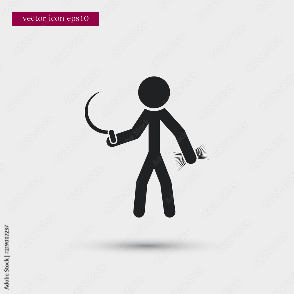 Farmer with sickle icon. Simple gardening element illustration. Vector symbol design from agriculture collection. Can be used in web and mobile. Farmer with sickle icon. Simple gardening element illustration. Vector symbol design from agriculture collection. Can be used in web and mobile.