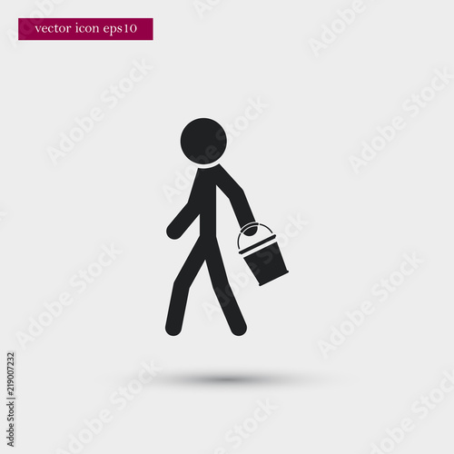Gardener with bucket icon. Simple gardening element illustration. Vector symbol design from agriculture collection. Can be used in web and mobile.