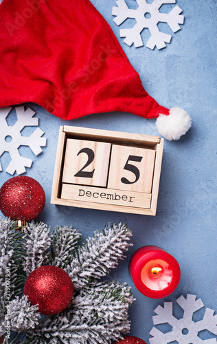 Christmas background with wooden calendar 