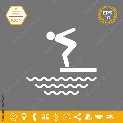 Swimmer on a springboard, Jumping into the water - icon