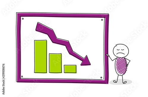 Funny cartoon character with whiteboard and business chart. Vector.