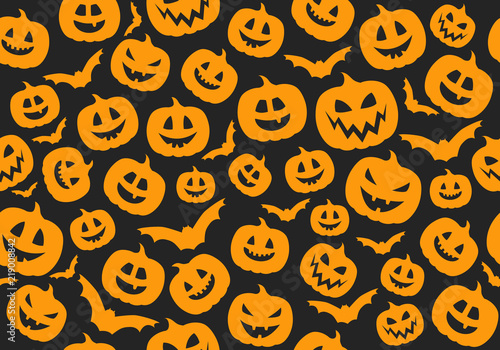 Concept of Halloween pattern with pumpkins. Vector.