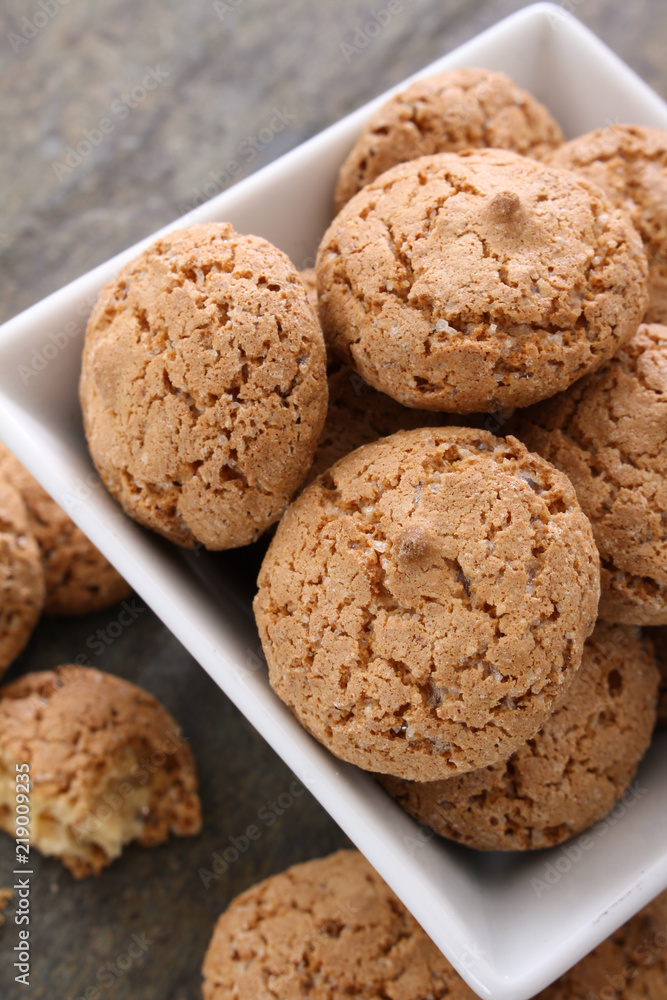 traditional ameretti biscuits in dish traditional ameretti biscuits in dish