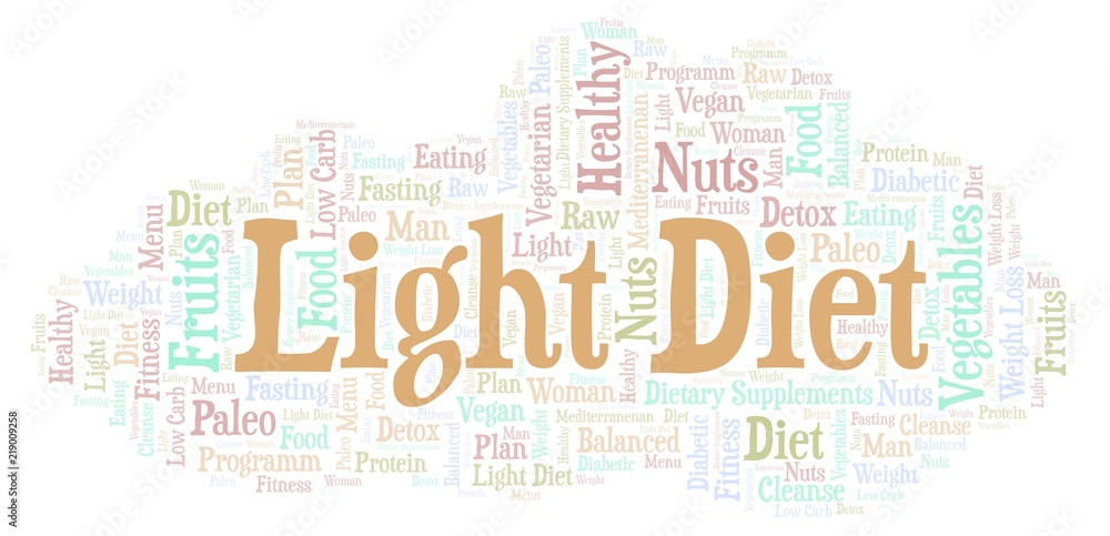 Obraz premium Word cloud with text Light Diet on a white background.