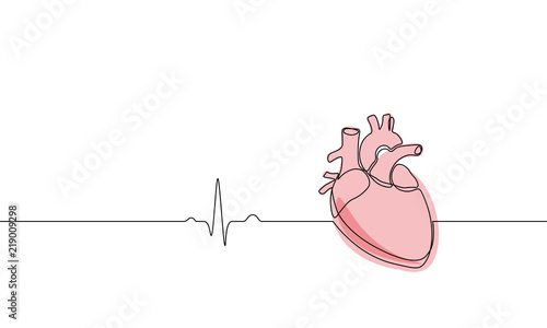 Single continuous line art anatomical human heart silhouette. Healthy medicine concept design one sketch outline drawing vector illustration