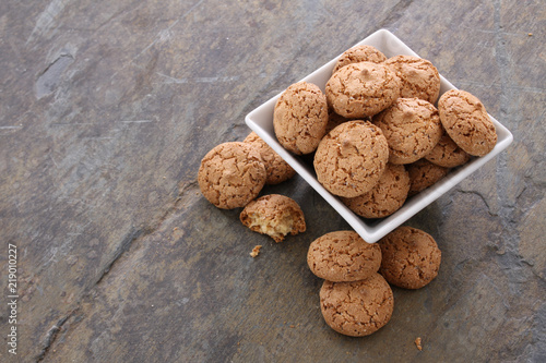 traditional ameretti biscuits in dish