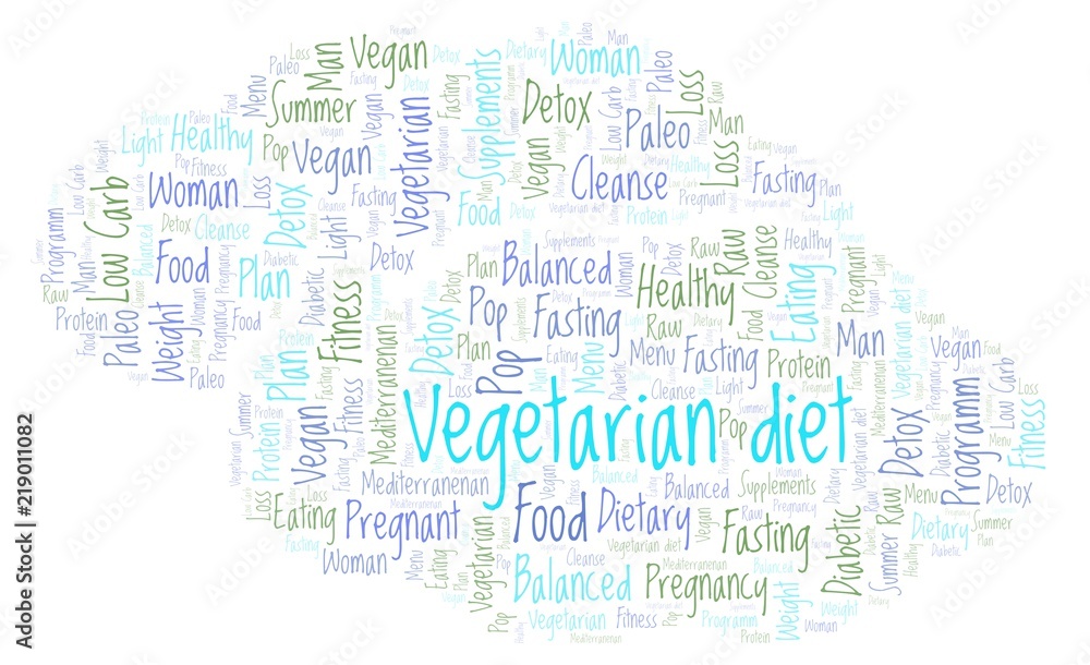 Fototapeta premium Word cloud with text Vegetarian Diet on a white background.