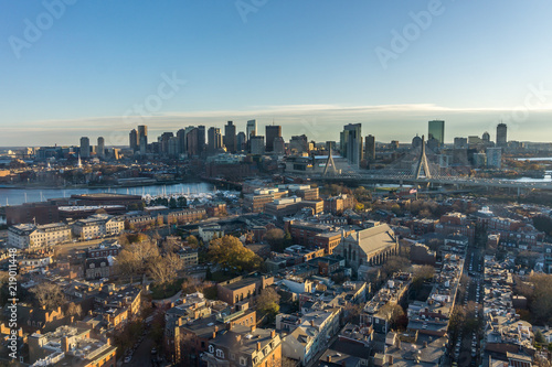 Valokuva Aerial view of the buildings in downtown Boston Massachusetts USA and the skyline at sunset