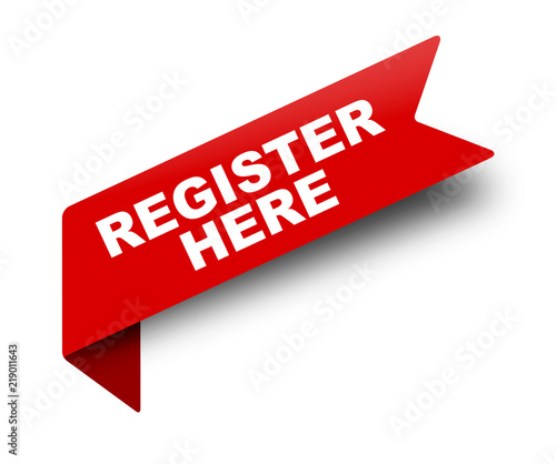 red vector banner ribbon register here