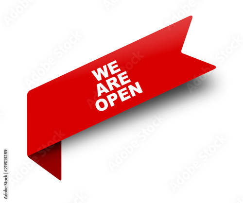 red vector banner ribbon we are open