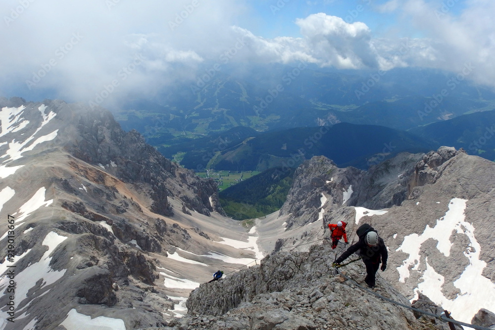Via ferrata trail in Alps