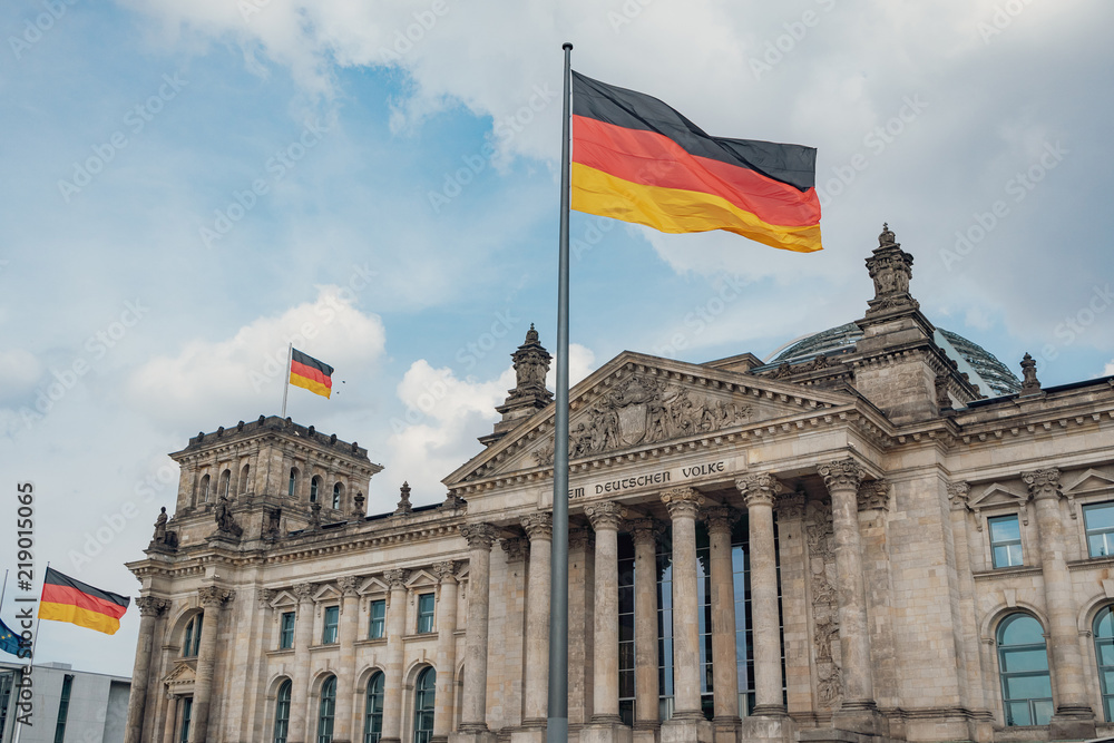 German flags at Reichstag building