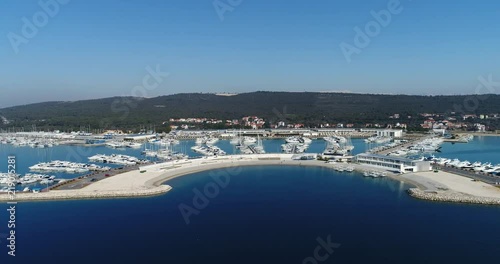 Aerial view of marina Dalmacija, harbour, port, yacht club in Sukošan, Adriatic sea, Croatia