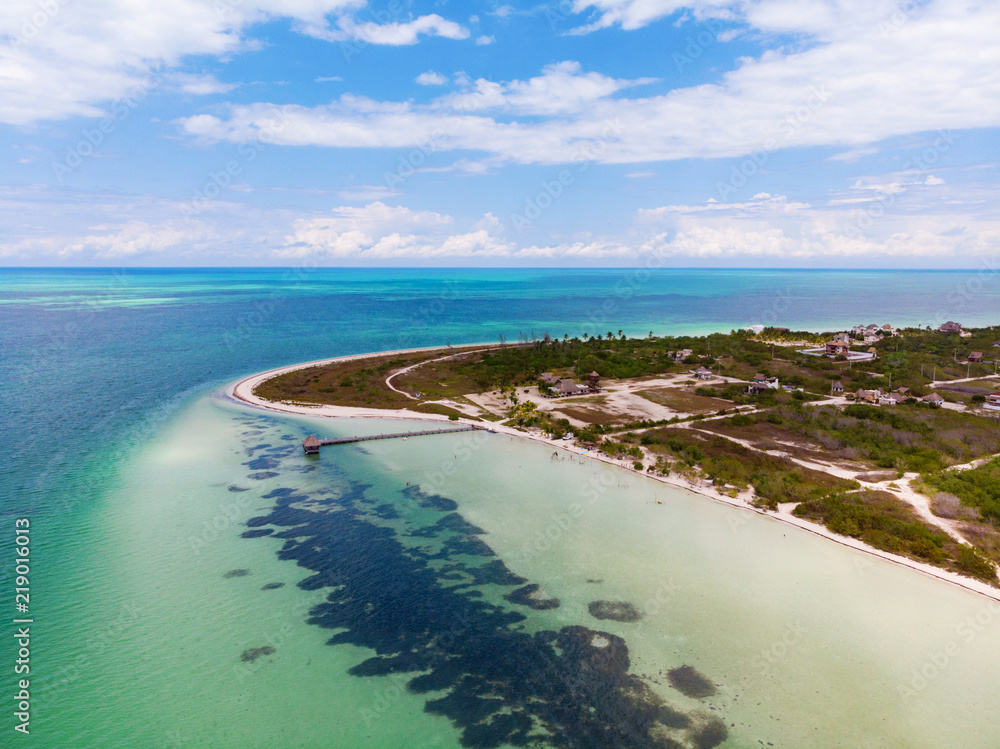 Aerial view of Punta Cocos on the island of Isla Holbox