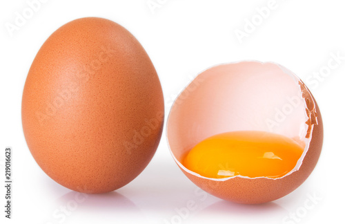 Raw eggs on white background
