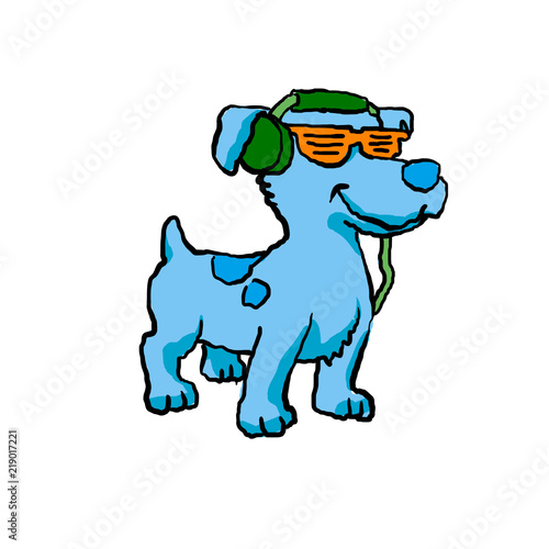 Wallpaper Mural Blue dog listening to music Torontodigital.ca