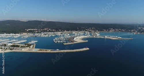 Aerial view of marina Dalmacija, harbour, port, yacht club in Sukošan, Adriatic sea, Croatia