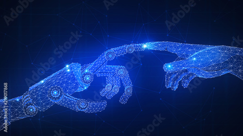Tableau sur toile Robot arm touching human hand