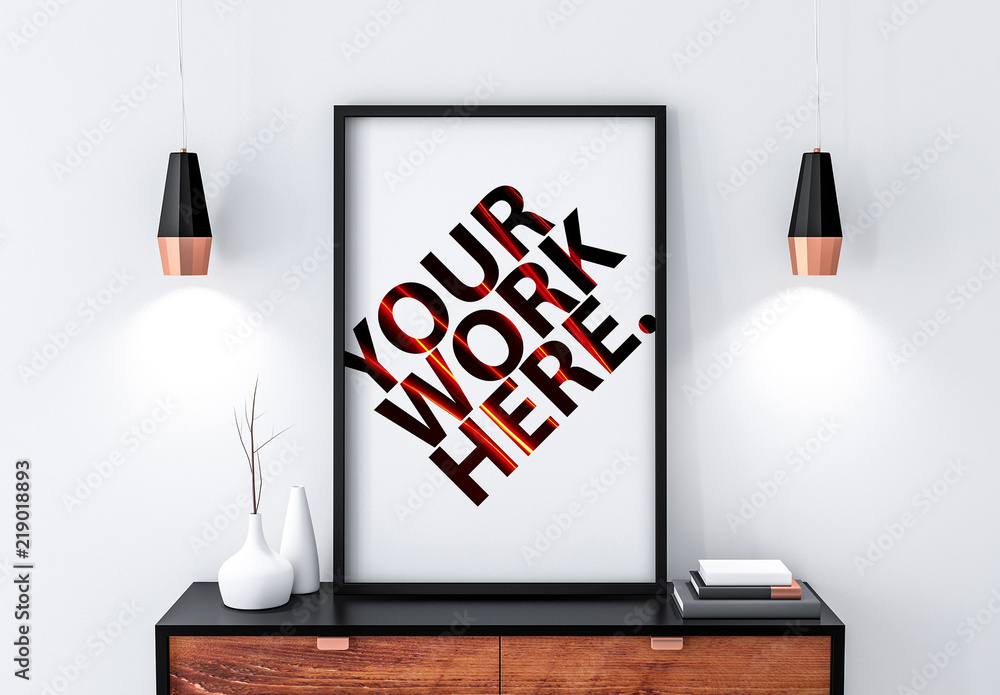 Black Poster Frame Mockup on Bureau Template Stock | Adobe Stock