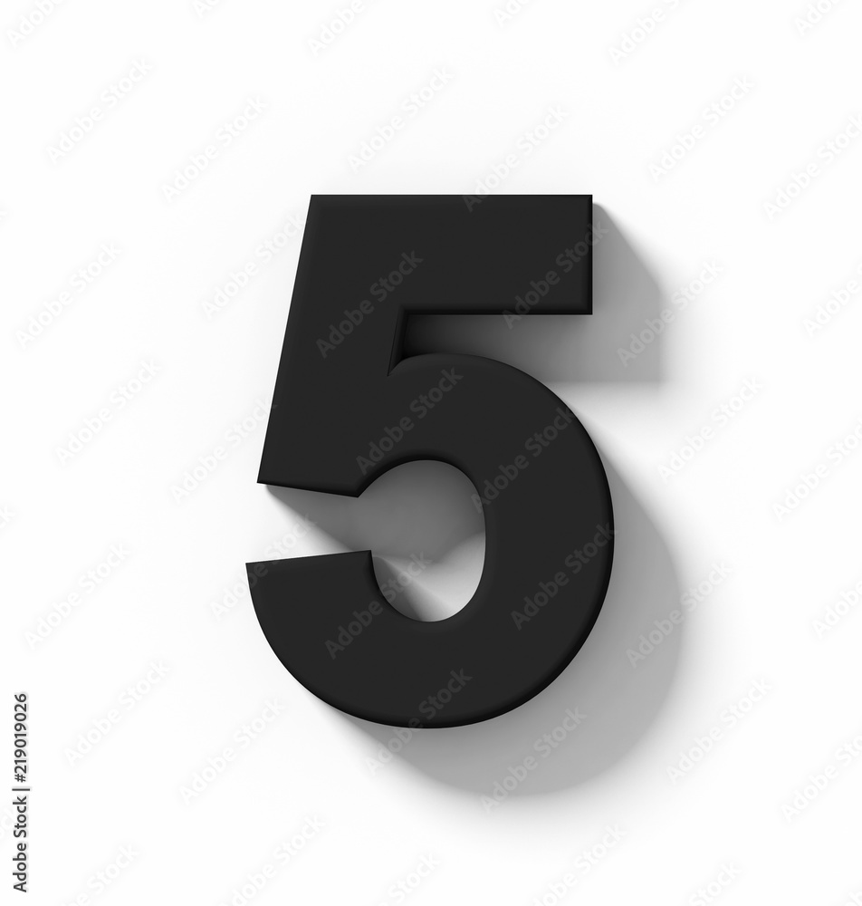 number 5 3D white isolated on white with shadow - orthogonal projection number 5 3D white isolated on white with shadow - orthogonal projection