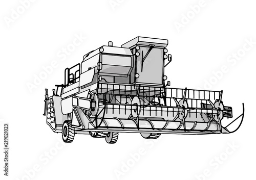 sketch combine harvester vector