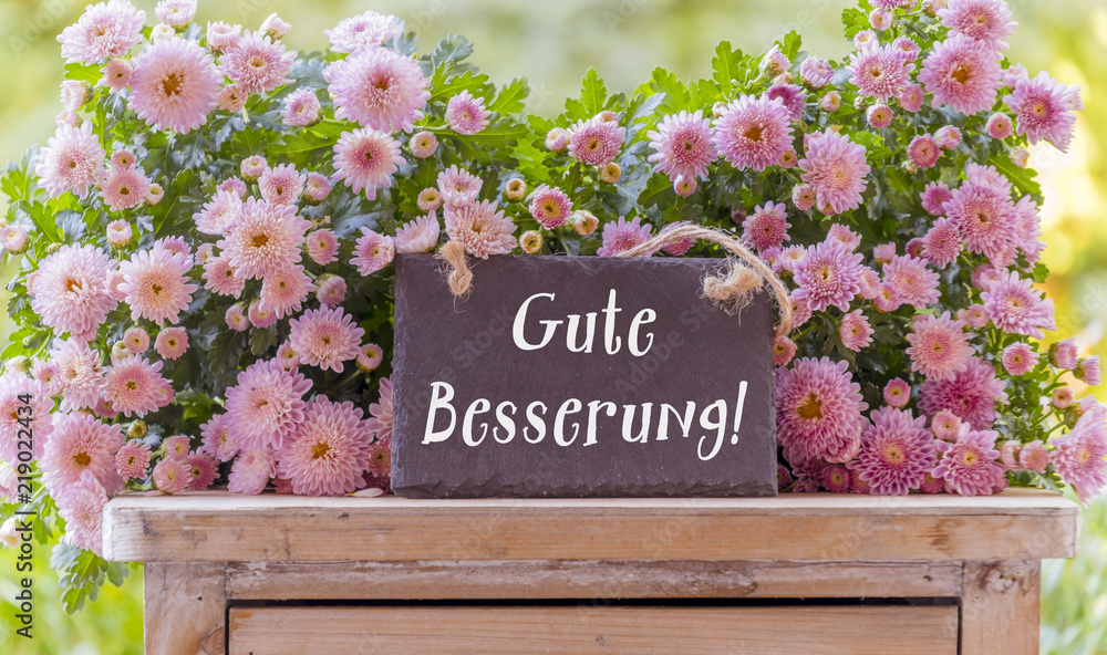 Gute Besserung, Grußkarte mit Blumen Stock Photo Adobe Stock