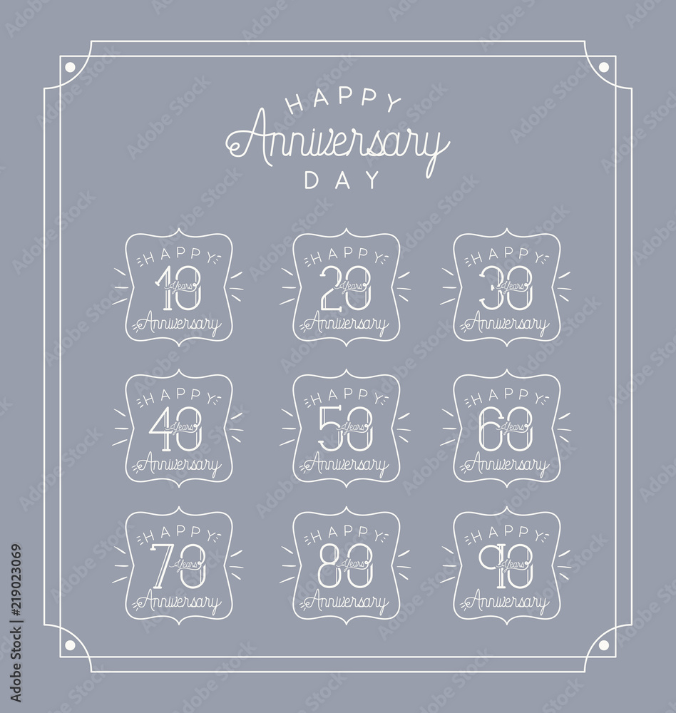 happy Anniversary card with decades vector illustration design